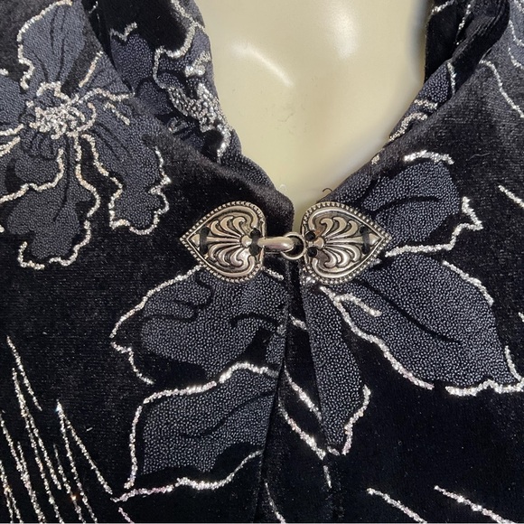 NWT Vintage JBS LTD Velvet & Silver Glitter Flowers Asian Style Tunic Top - Picture 5 of 9